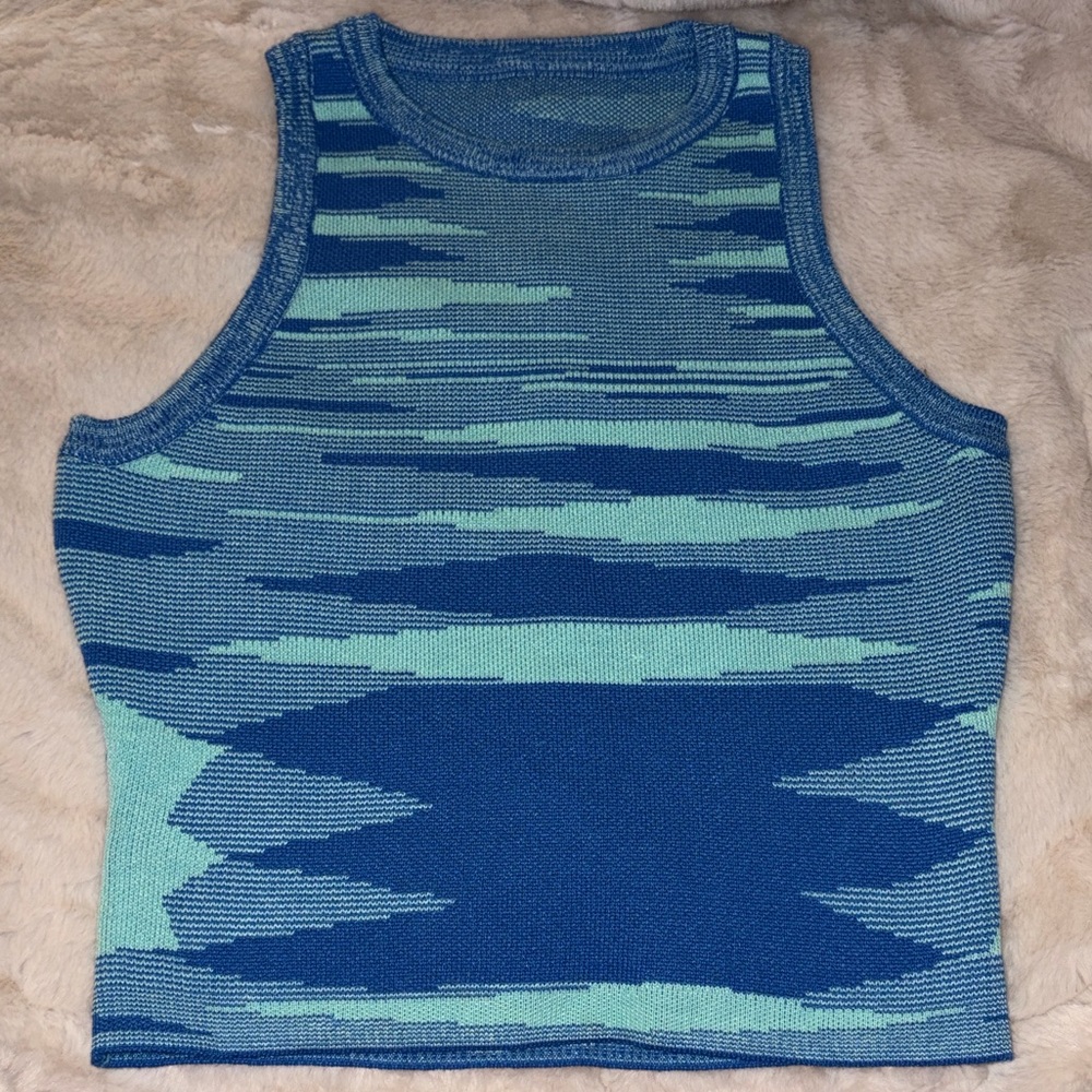 Blue and Teal Sleeveless Knit Top